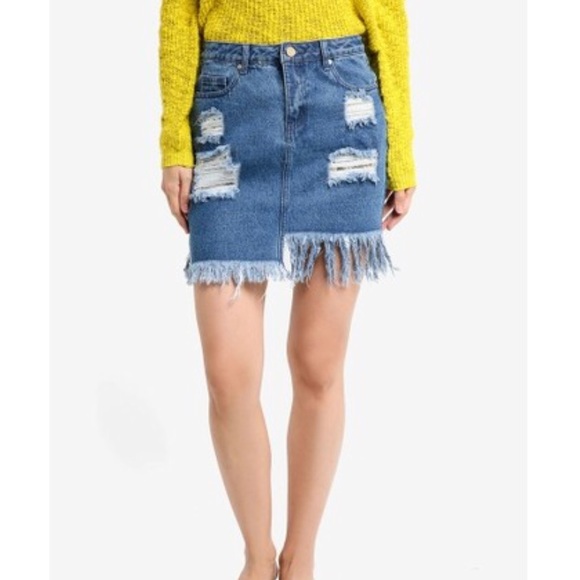 NWT MISSGUIDED Fray Edge Sequin Denim Skirt sz6 - Picture 1 of 7
